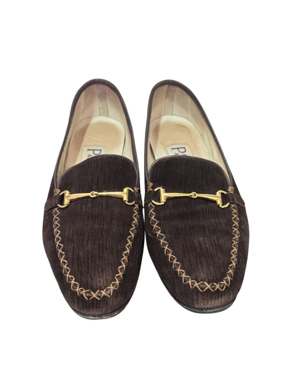 Vintage Patrizia Pancaldi Brown Velvet Loafers Gold Bit Size 8 B Italy - Picture 2 of 8